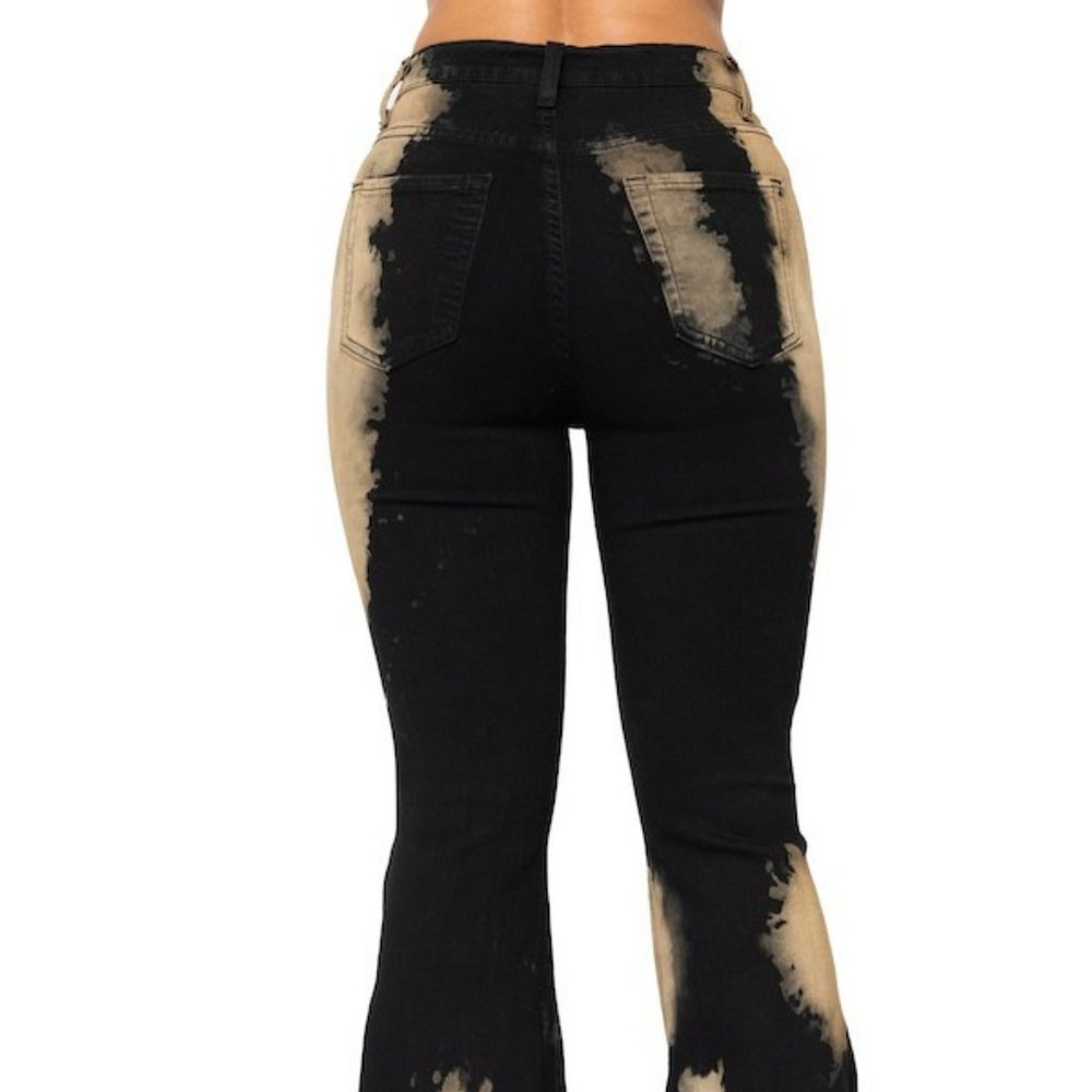 Tie-dyed Bleached Flare leg Jeans High Rise Hippie Gypsy Boho Festival Denim New - Picture 9 of 12